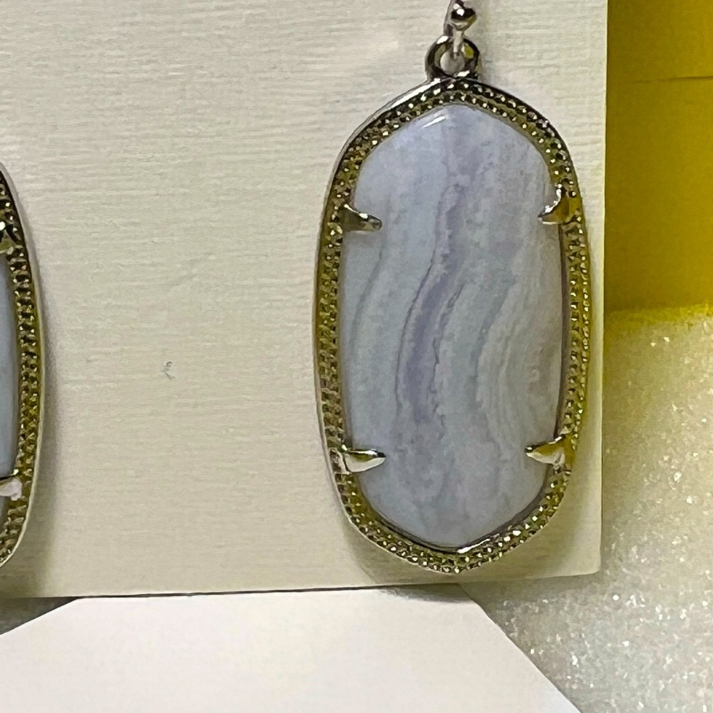 NWT Kendra Scott Elle Earrings Blue Lace Agate & Silver Rare & So Beautiful! - Picture 6 of 9